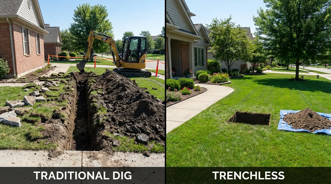 Trenchless sewer repair with minimal yard damage versus traditional excavation in Ridgefield, NJ